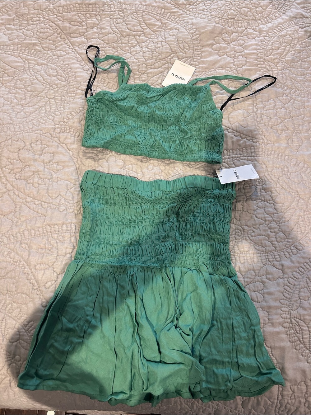 Forever 21 Green Smocked Skirt Set
